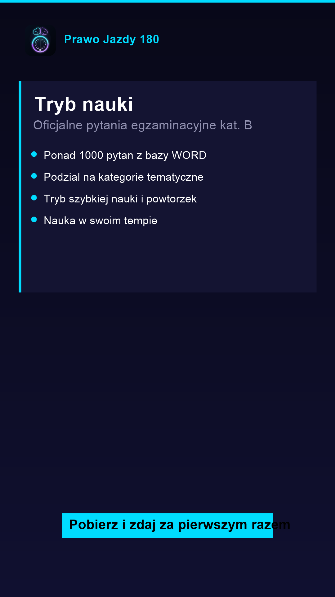 Tryb nauki pytań WORD w aplikacji